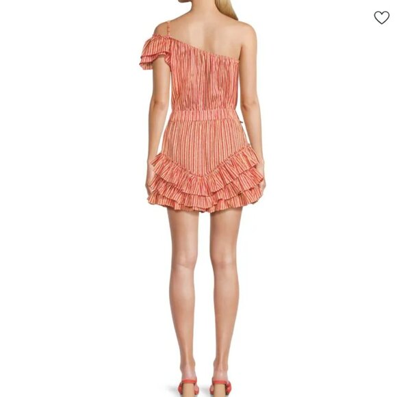 Poupette St Barth Kaia One Shoulder Mini Dress in Red Stripe NWT - Picture 2 of 11